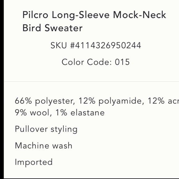 Anthropologie x Pilcro Long-Sleeve Mock-Neck Bird Sweater Size Small NWT - Picture 5 of 14